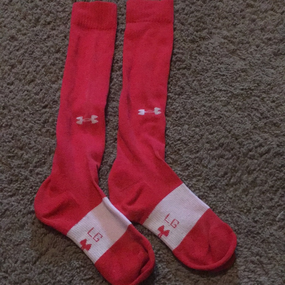 Two pair red adult Under Armour unisex softball/baseball socks. Sz Large - Picture 6 of 9